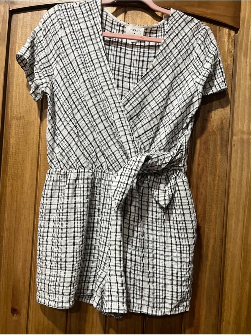Everly Plaid Short Sleeve Wrap Romper